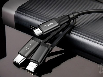 BASEUS Excellent 3v1 Series (ierny) - Nabjac kbel USB - Lightning / USB-C / Micro USB (1,2m)