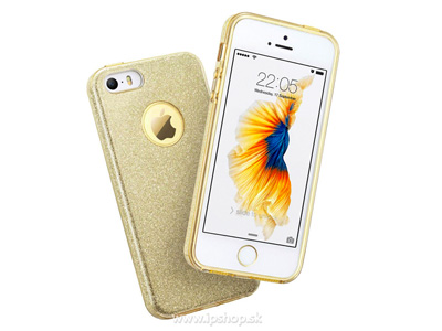 Ochrann glitrovan kryt (obal) TPU Glitter Gold (zlat) pre Apple iPhone 5S / iPhone SE + flia na displej