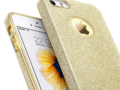 Ochrann glitrovan kryt (obal) TPU Glitter Gold (zlat) pre Apple iPhone 5S / iPhone SE + flia na displej