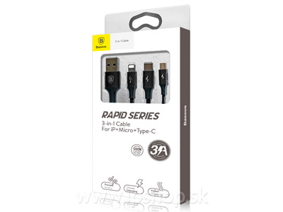 Baseus Rapid Series 3v1 (ern) - Nabjac kabel USB - USB-C / Lightning / Micro USB (1,2m) **AKCIA!!