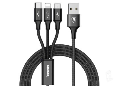 Baseus Rapid Series 3v1 (ern) - Nabjac kabel USB - USB-C / Lightning / Micro USB (1,2m) **AKCIA!!