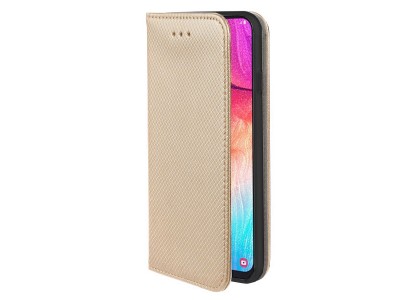Fiber Folio Stand Gold (zlat s iernou kolskou) - Flip puzdro na Samsung Galaxy A22 LTE