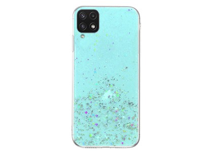 Glue Glitter Case  Ochrann kryt s farebnmi glitrami pre Samsung Galaxy A22 4G (modr)