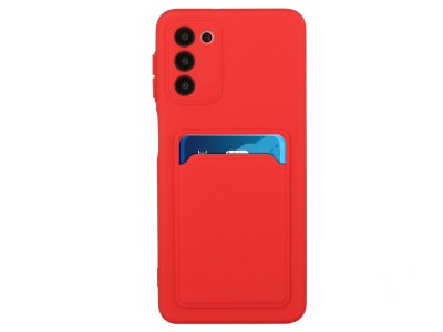 Silicone Card Holder  Ochrann kryt s ochranou kamery a puzdrom na karty pre Samsung Galaxy S20 FE (erven)