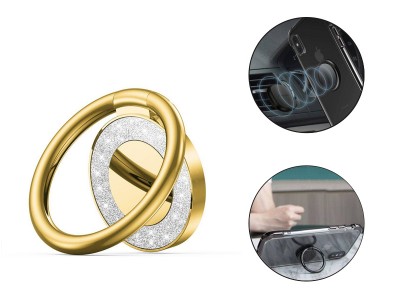 Tech-Protect Ring Glitter  Lepiaci kovov plieok na magnetick drky s prstencom (zlat)