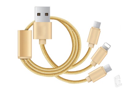 Nabjac kbel 3 v 1 - Apple iPhone, micro USB a USB typ C (USB-C) - zlat **VPREDAJ!!