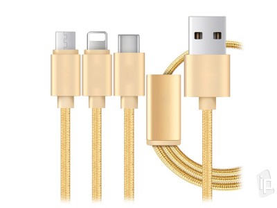 Nabjac kbel 3 v 1 - Apple iPhone, micro USB a USB typ C (USB-C) - zlat **VPREDAJ!!