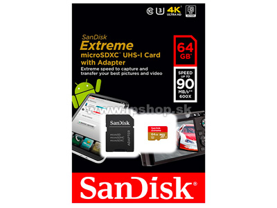 SanDisk microSDXC Extreme - karta 64GB 100MB/s Class 10 UHS-I U3 + SD adaptr