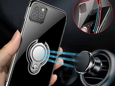 Magnetic Glitter Ring (erven) - Ochrann kryt (obal) s magnetickm drkom na Apple iPhone 11