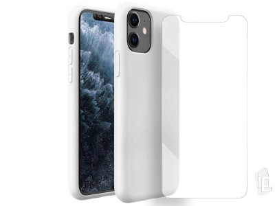 Set Obal Liquid Silicone Cover (biely) + Ochrann sklo pre Apple iPhone 11