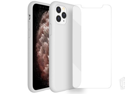 Set Obal Liquid Silicone Cover (biely) + Ochrann sklo pre Apple iPhone 11 Pro