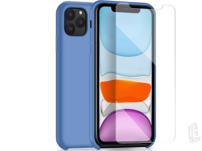 Set Obal Liquid Silicone Cover (modrý) + Ochranné sklo pro Apple iPhone 11 Pro