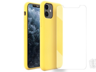 Set Obal Liquid Silicone Cover Bright Yellow (svetl lt) + Ochrann sklo pro Apple iPhone 11