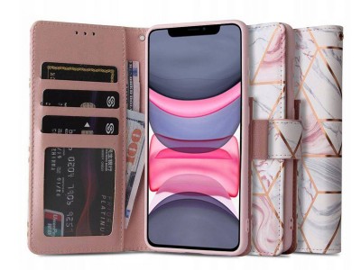 Tech-Protect Wallet Marble  Peaenkov puzdro pre Apple iPhone 11 (ruov s mramorovm motvom)