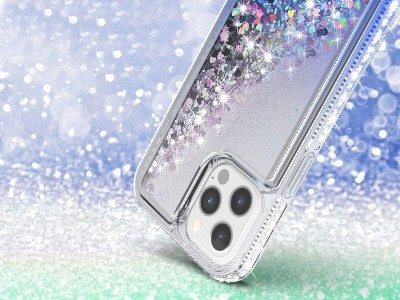 Diamond Liquid Glitter (modr) - Ochrann kryt s tekutmi trblietkami na Apple iPhone 12 / 12 Pro