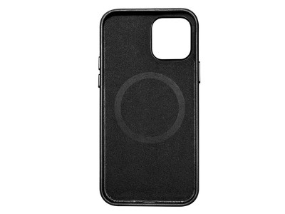 iCarer MagSafe Leather Case  Luxusn ochrann kryt z pravej koe pre Apple iPhone 12 Pro Max (ierny)