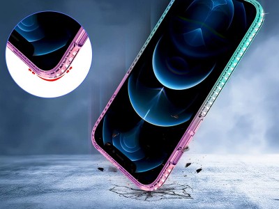 Diamond Liquid Glitter (tyrkysovo-ruov) - Ochrann kryt s tekutmi trblietkami na Apple iPhone 12 Pro Max