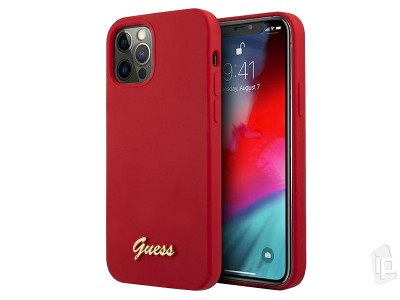 Guess Fashion Silicone Cover – Luxusní kryt na Apple iPhone 12 Pro Max (červený)