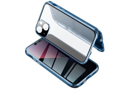 Magnetic Shield 360° Blue (modrý) - Magnetický kryt s obojstranným tvrdeným sklom a ochranou kamery pre Apple iPhone 13 mini