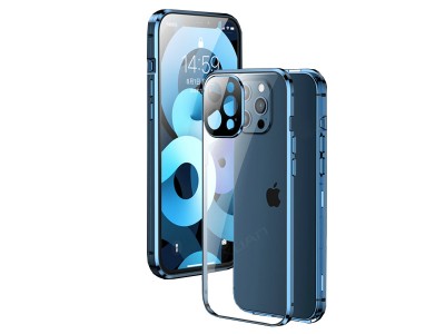 Magnetic Shield 360 Blue (modr) - Magnetick kryt s obojstrannm tvrdenm sklom a ochranou kamery pre Apple iPhone 13 mini