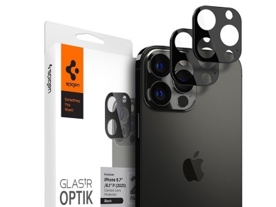 SPIGEN GLAStR Optik - 2x Tvrden ochrann sklo na zadn kameru pre Apple iPhone 13 Pro / 13 Pro Max (ierne)