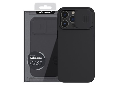 Nillkin Silicone Camshield (ierny)  Siliknov kryt s posuvnou ochranou kamery pre Apple iPhone 13 Pro