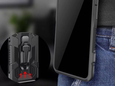 Technical Armor Defender (�ierny) - Odoln� ochrann� kryt s klipom na opasok na Apple iPhone 13