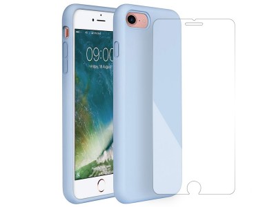 Set Obal Liquid Silicone Cover (modr) + Ochrann sklo na Apple iPhone 7 / 8 / SE 2020 / SE 2022