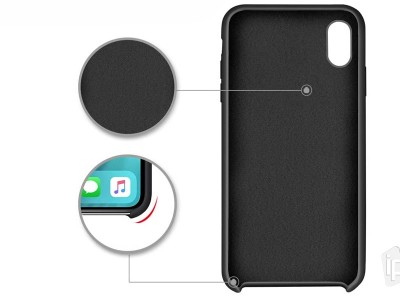 Set Obal Liquid Silicone Cover (ierny) + Ochrann sklo na Apple iPhone XS Max