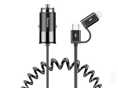 Baseus Enjoy nabjeka do auta pro Apple a USB-C zariadenia (4.8A) ern + napnac kabel (1.2m)
