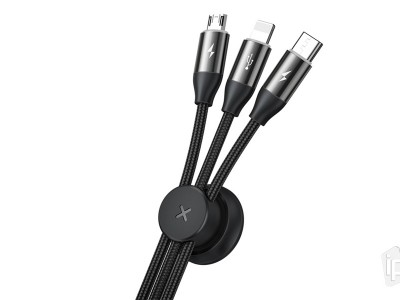 Baseus 3v1 - Nabjac kbel USB  USB-C / Lightning / Micro USB s monosou magnetickho prichytenia (1m)