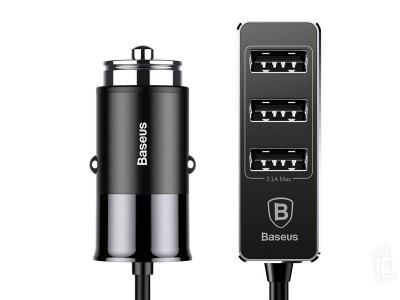 Baseus Enjoy 4x USB Charger 5.5A- Autonabíjačka so 4 nabíjacími portami + kábel (150cm) - čierna