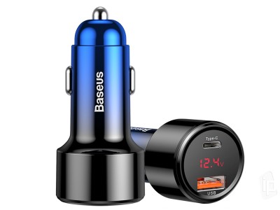 Baseus Type-C/USB Fast Charger 45W/ 6A - rchla autonabjaka s funkciou Quick Charge 3.0 na 2 zariadenia - modro-ierna