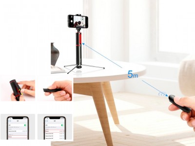 BASEUS Folding Stick Tripod (ierny) - Bluetooth selfie ty so statvom - do 79 cm
