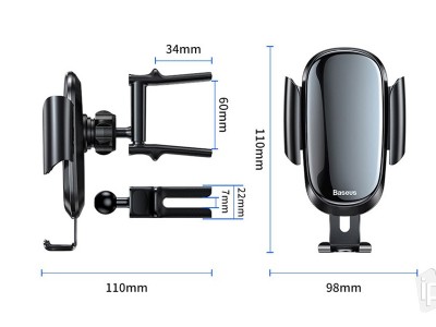Baseus Glass Phone Holder (ern) - Univerzln drk na telefony do 7" do auta do okrhlej mky ventiltoru