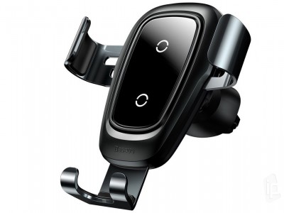 Baseus 10W Metal Gravity Wireless Car Holder (ierny) - Driak do auta do mrieky ventiltora s bezdrtovm nabjanm