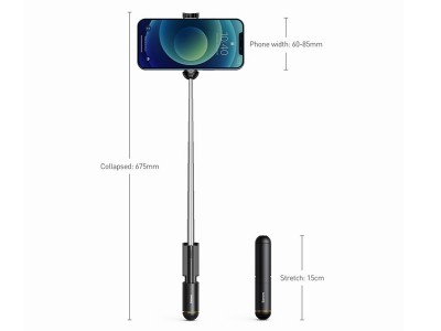 Baseus Mini Selfie Stick (ierna)  Kompaktn bezdrtov selfie ty (max. dka 67 cm)