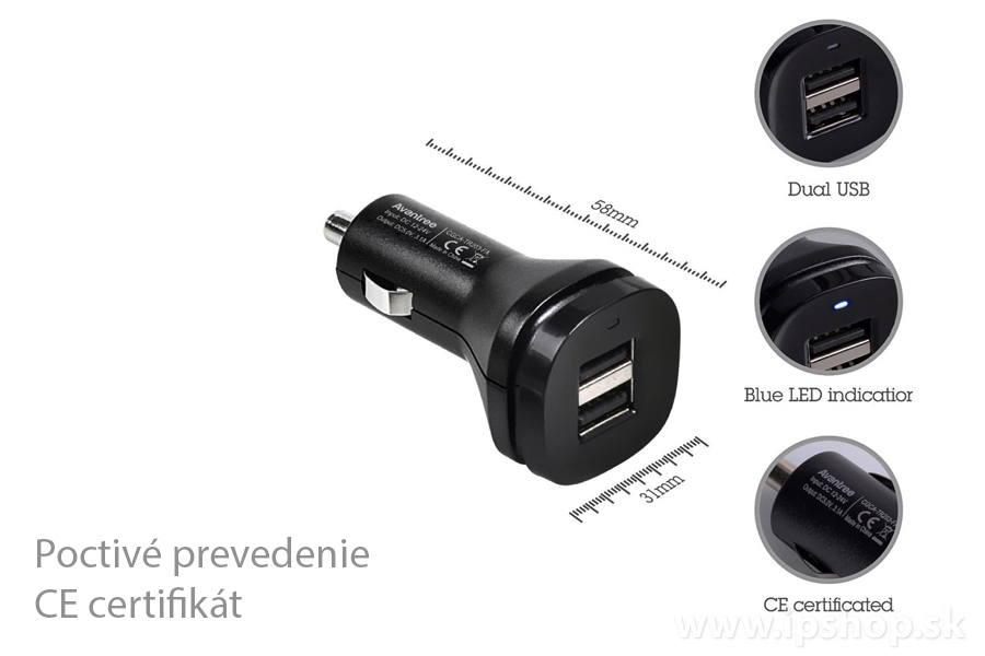 Avantree Universal Dual USB Car Adapter 3.4 A (TR203) **AKCIA!!