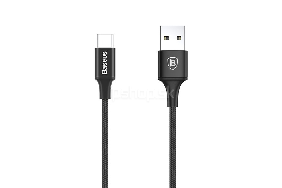 Baseus Halo Cable (ierny)  Nabjac a synchronizan kbel USB-USB-C s LED osvetlenm (2m)