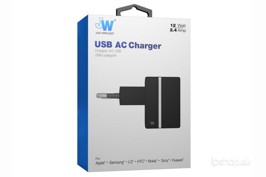 Just Wireless USB AC Charger 12W/2.4A - rchlonabjaka do elektrickej siete ierna **AKCIA!!