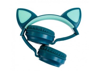 Cat Ears Headset  Bezdrtov slchadl s maacmi uami a viacfarebnm LED podsvietenm (modro-zelen)