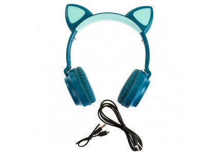 Cat Ears Headset  Bezdrtov slchadl s maacmi uami a viacfarebnm LED podsvietenm (modro-zelen)