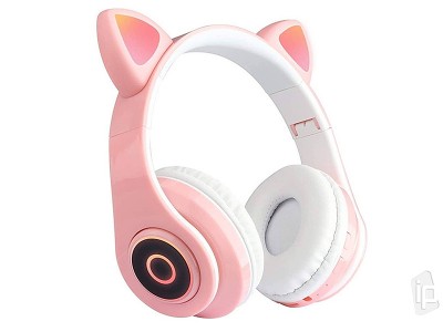 Cat Ears Headset – Bezdrôtové slúchadlá s mačacími ušami a viacfarebným LED podsvietením (ružové)