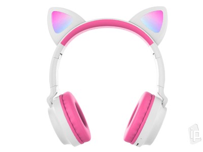 Cat Ears Headset  Bezdrtov slchadl s maacmi uami a viacfarebnm LED podsvietenm (ruov)