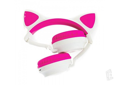 Cat Ears Headset  Bezdrtov slchadl s maacmi uami a viacfarebnm LED podsvietenm (ruov)