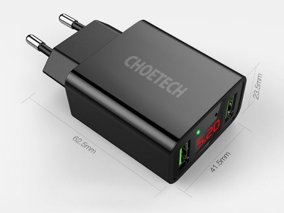 Choetech C0028 (11W)  Nabjeka 2x USB s LCD displejom a podporou dulneho nabjania (ern)