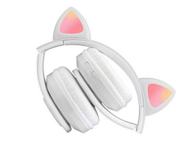 Cat Ears Headset – Bezdrôtové slúchadlá s mačacími ušami a viacfarebným LED podsvietením (biele) **AKCIA!!