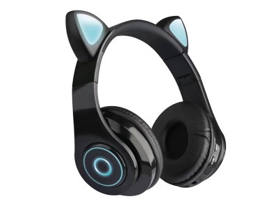 Cat Ears Headset  Bezdrtov slchadl s maacmi uami a viacfarebnm LED podsvietenm (ierne) **AKCIA!!