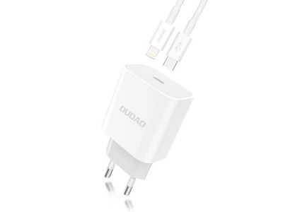 Dudao PD Power Adapter (20W) – Nabíjačka USB-C + Nabíjací kábel USB-C / Lightning (biela)