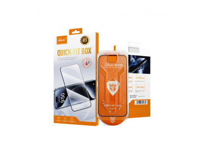 5D Mietubl QUICK-FIT BOX Ochrann� tvrden� sklo s nastavcom pre lepenie na iPhone 13/13 Pro/14 �ierne